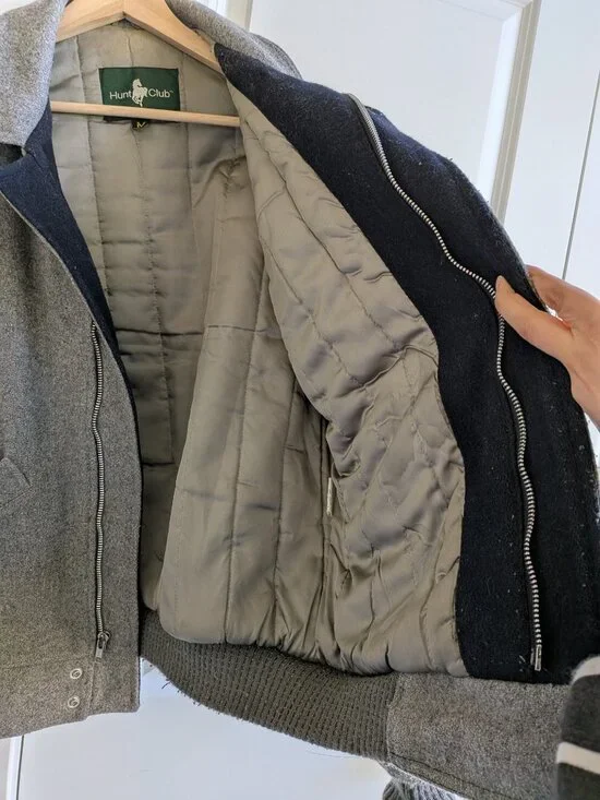 Vintage Hunt Club Wool Jacket Men M Gray Collared Bomber Jacket Made in USA - Picture 14 of 16